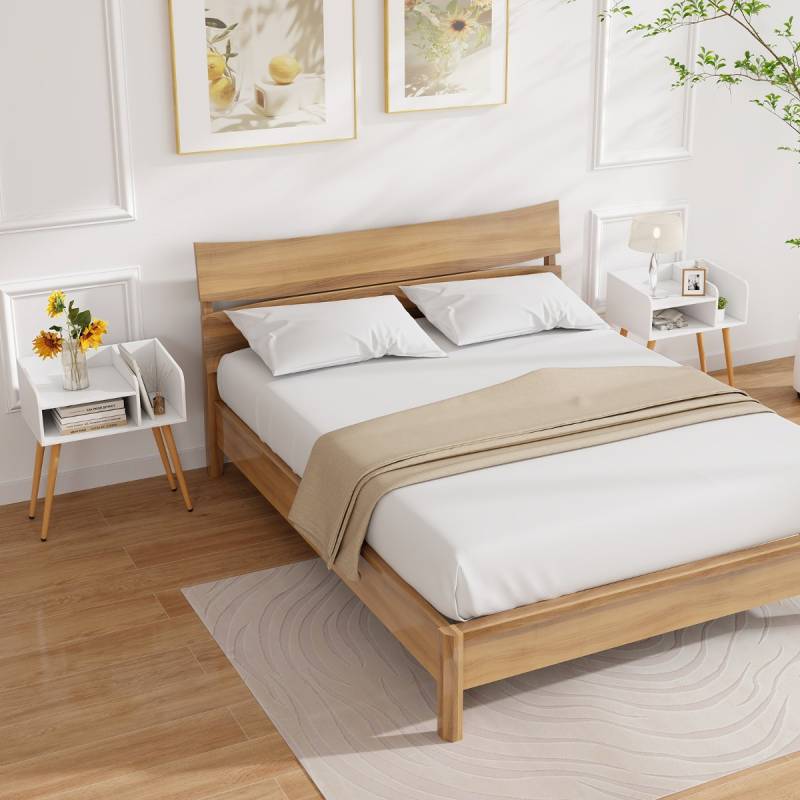Nachttisch Beistelltisch mit offenem Fach Sofatisch mit Metallstützbeinen 50 x 32 x 58 cm Weiß 2 Stücke von Costway