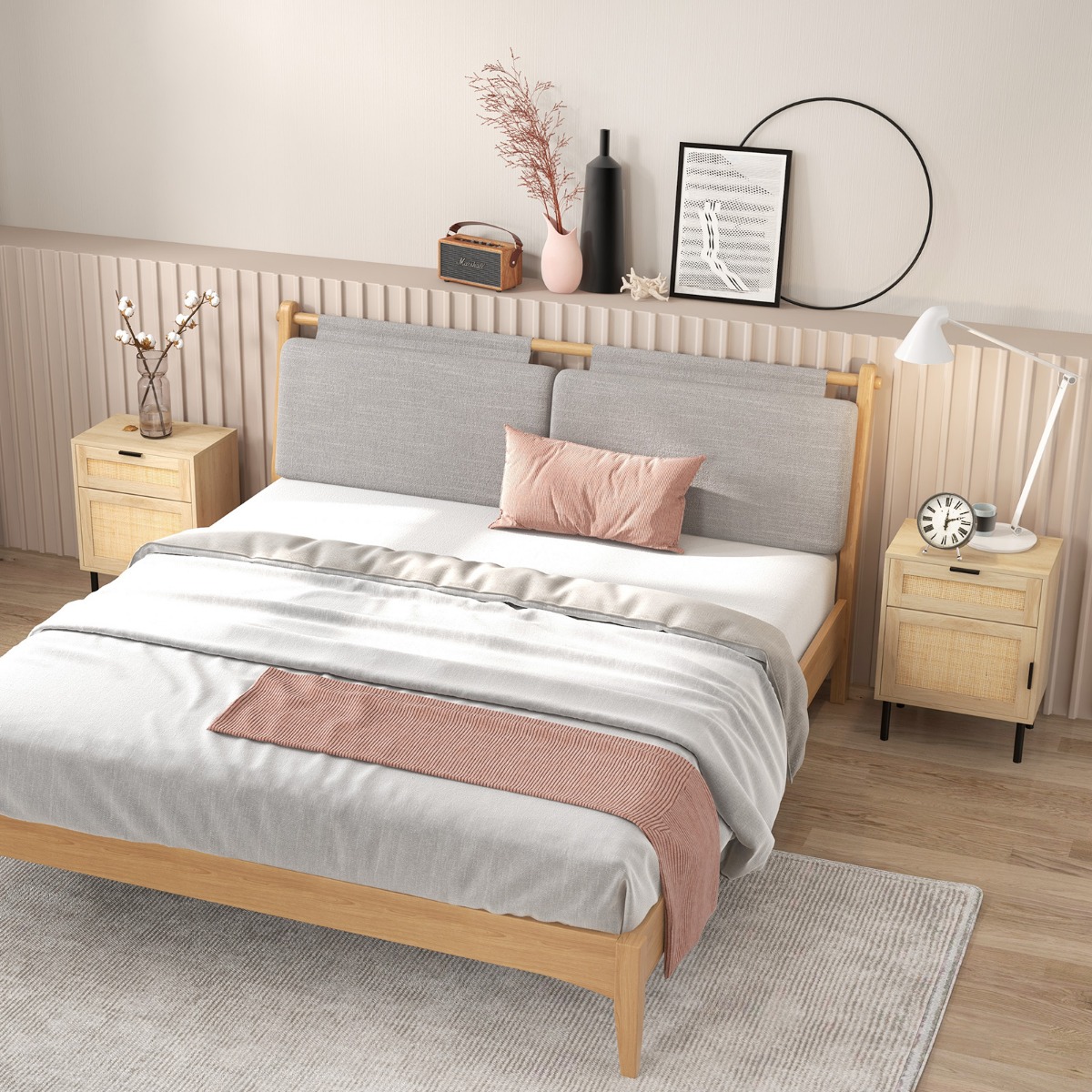 Nachttisch Rattan 2er Set Nachtschrank mit Schublade und Schrank 45 x 30 x 59 cm Natur von Costway