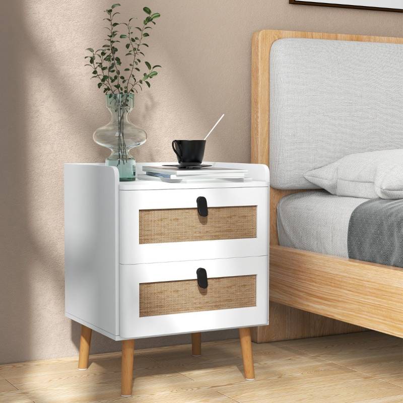 Nachttisch mit 2 Schubladen Massivholzbeine Nachtkommode im Boho-Stil 45 x 40 x 57 cm von Costway