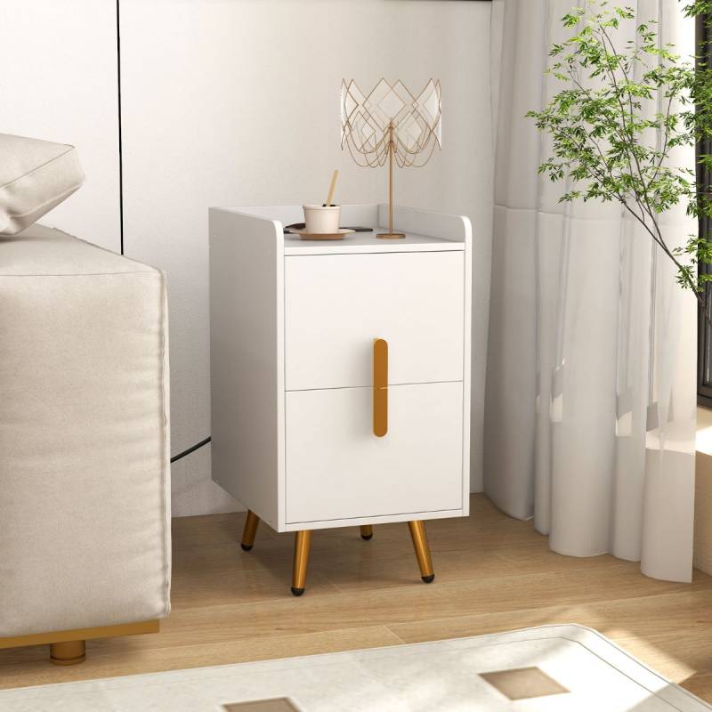 Nachttisch mit Ladestation schmaler Nachtschrank mit 2 Schubladen & USB-Anschlüssen 40 x 32 x 60 cm Weiß von Costway