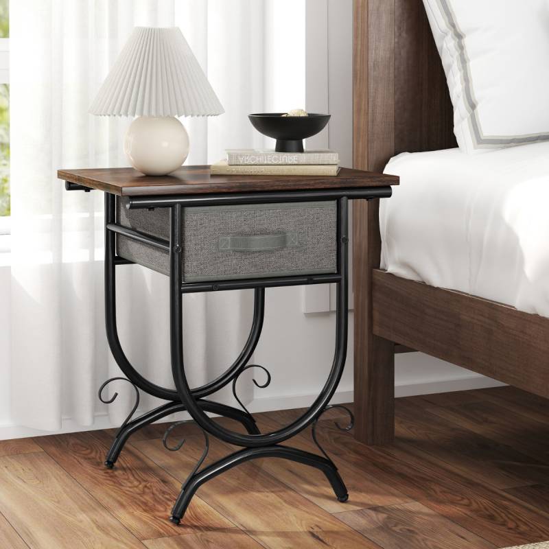 Nachttisch mit Stoffschublade Beistelltisch mit Metallrahmen Sofatisch Nachtkommode 48 x 35 x 53 cm von Costway