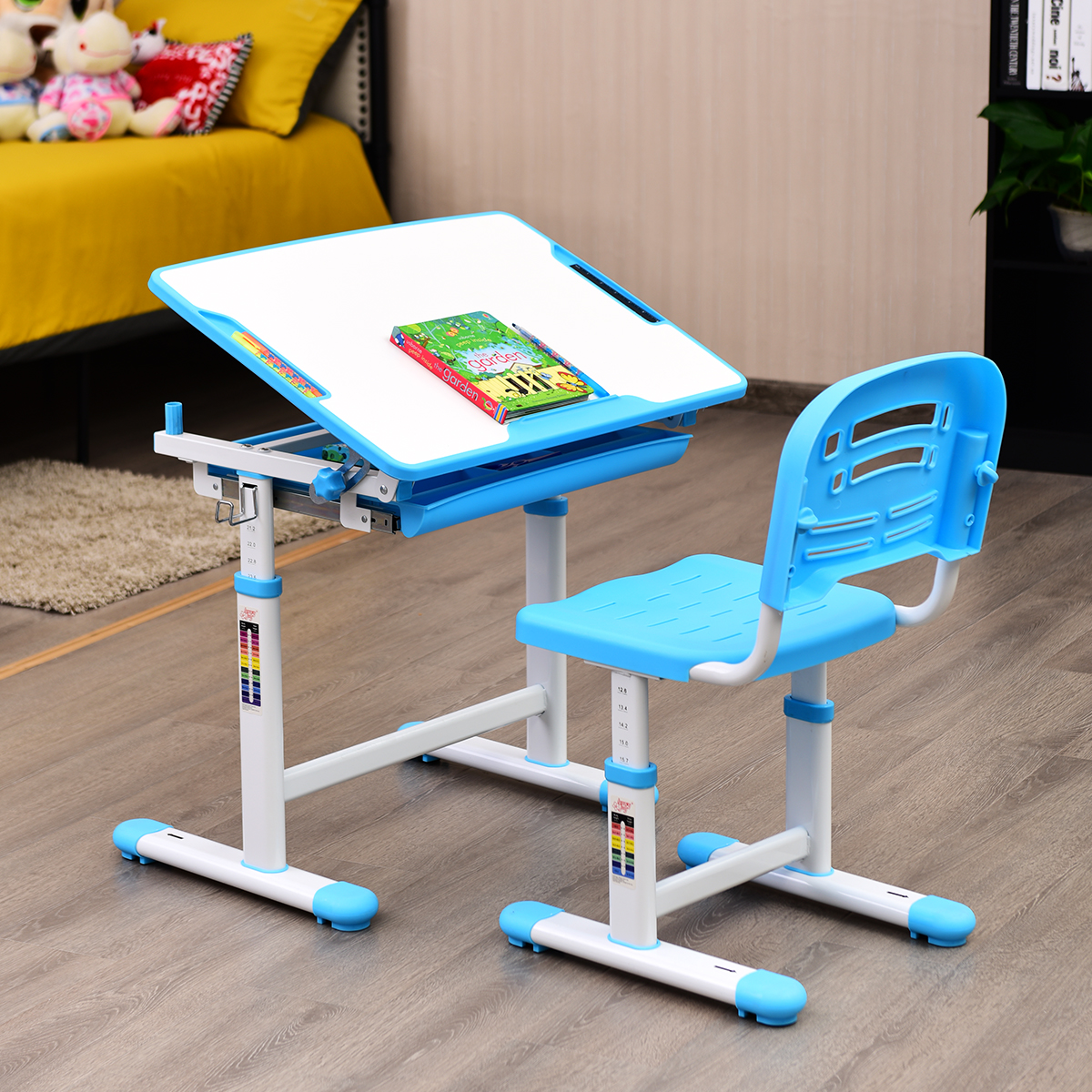 Neigbares Kinderschreibtisch Schreibtisch Jugendschreibtisch-Blau von Costway