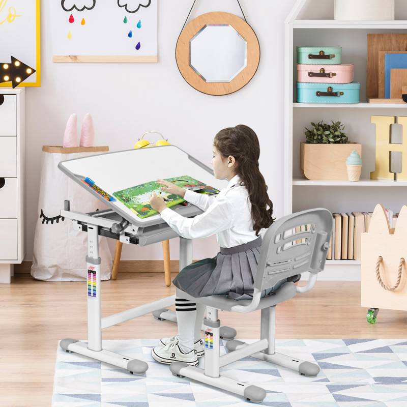 Neigbares Kinderschreibtisch Schreibtisch Jugendschreibtisch-Grau von Costway