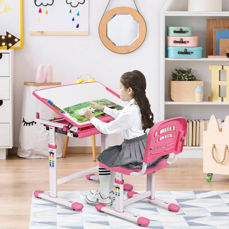 Neigbares Kinderschreibtisch Schreibtisch Jugendschreibtisch-Rosa von Costway