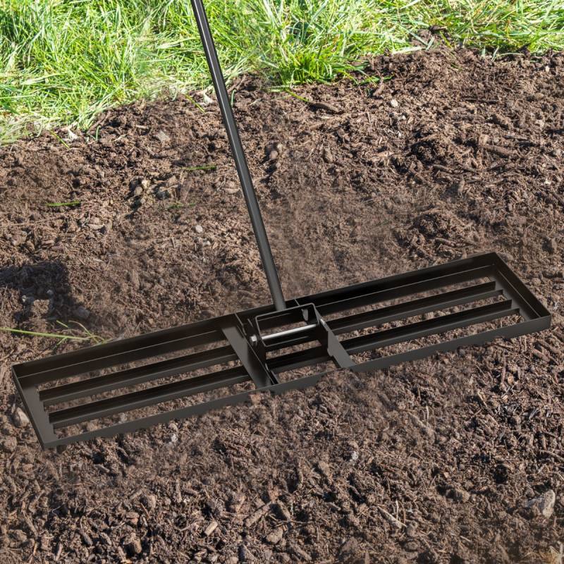 Nivellierrechen mit Ergonomischem Griff Robustes Rasenwerkzeug Levelingrake Flächenebner 106 x 25 cm Schwarz von Costway