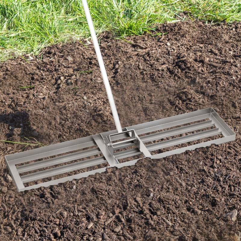 Nivellierrechen mit Ergonomischem Griff Robustes Rasenwerkzeug Levelingrake Flächenebner 106 x 25 cm Silber von Costway