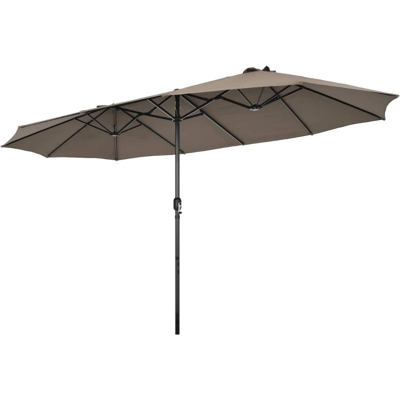 Ø480 cm Doppelsonnenschirm Marktschirm mit Kurbel &amp; UV Schutz Gartenschirm Braun von Costway