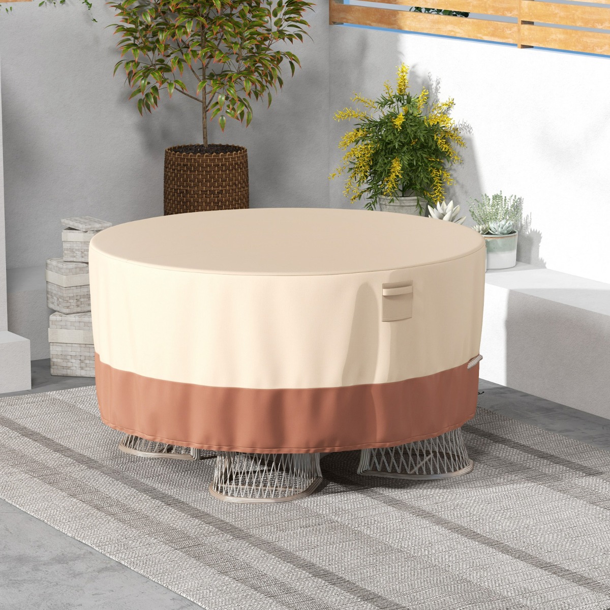 Ø 158 cm Runde Terrassenmöbel-Abdeckung mit Lüftungsschlitzen & Schnallen & Kordeln Beige Ø 158 cm Runde Terrassenmöbel-Abdeckung mit Lüftungsschlitzen & Schnallen & Kordeln Beige von Costway