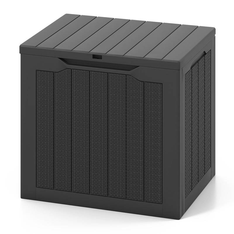 Outdoor-Aufbewahrungsbox 96 L Deckbox mit abschließbarem Deckel & geflochtener Rattanoptik Schwarz von Costway