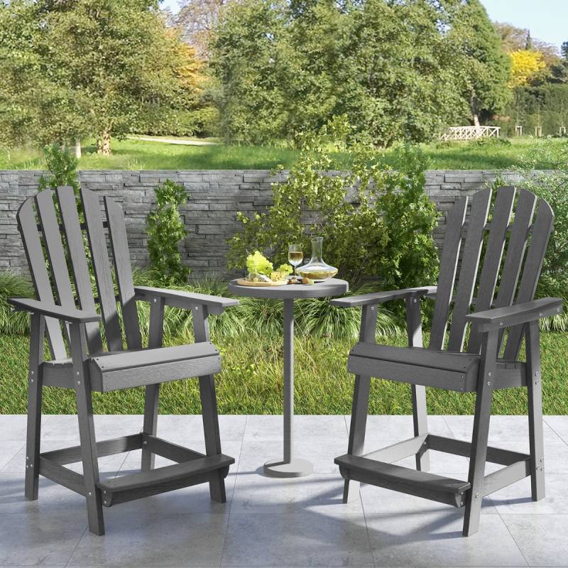 Outdoor Barhocker mit Armlehne & Fußstütze HDPE-Patiostuhl Wetterfester Pub-Hocker Grau von Costway