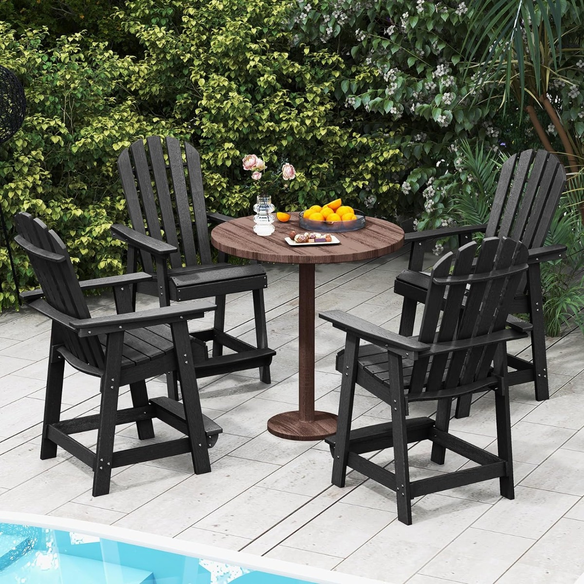 Outdoor Barhocker mit Armlehne & Fußstütze HDPE-Patiostuhl Wetterfester Pub-Hocker Schwarz von Costway