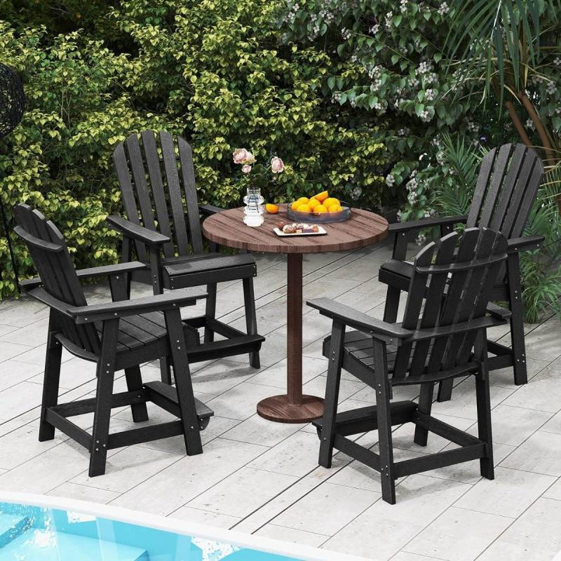 Outdoor Barhocker mit Armlehne & Fußstütze HDPE-Patiostuhl Wetterfester Pub-Hocker Schwarz von Costway
