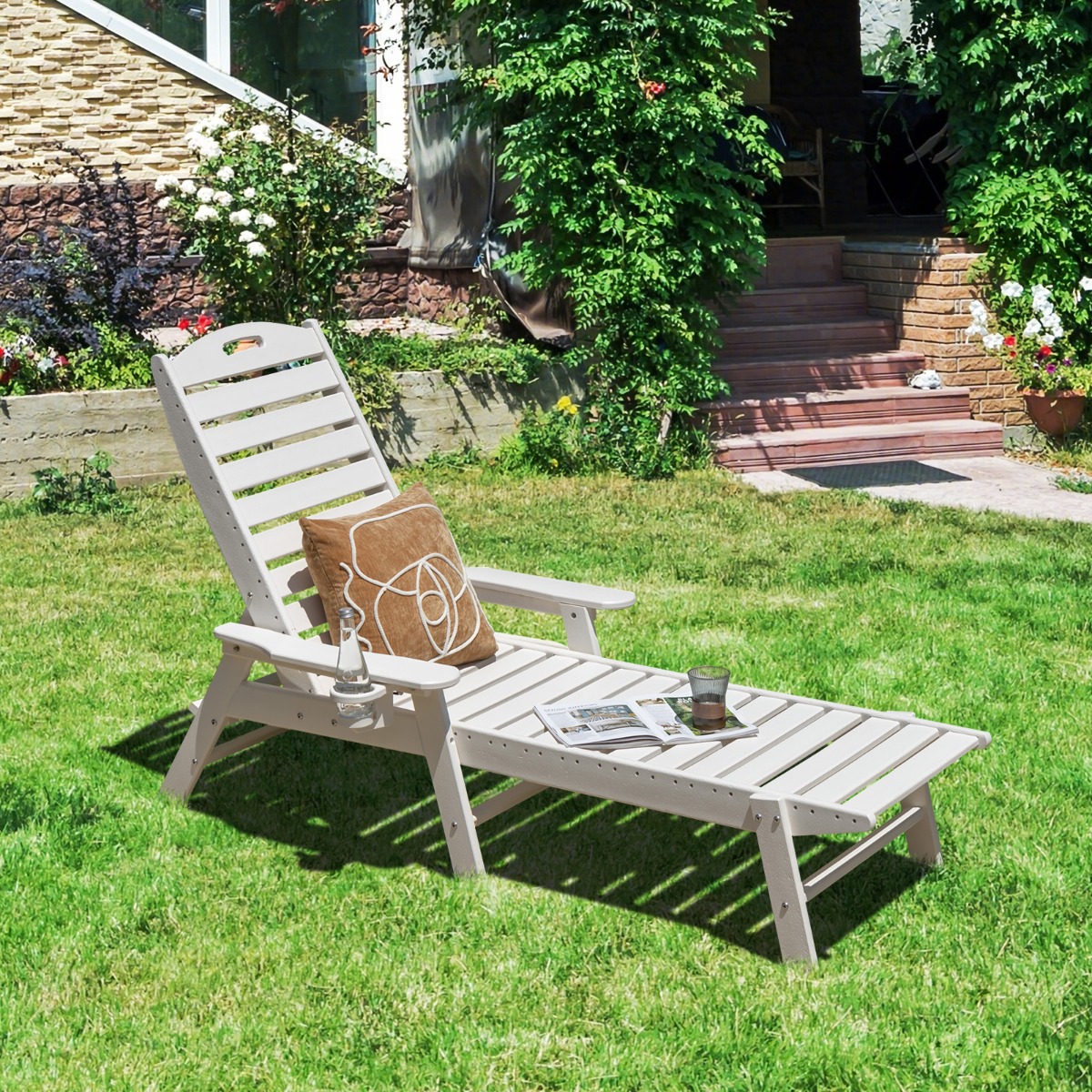 Outdoor Chaise Lounge Chair Terrasse HDPE Liegestuhl Rückenlehne Verstellbarer Weiß von Costway