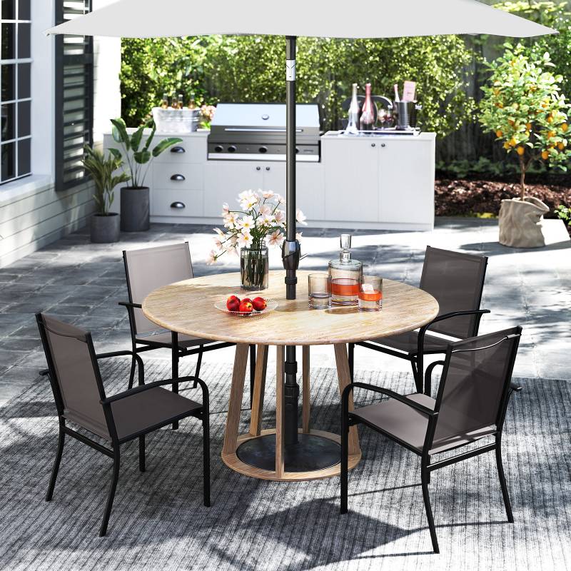 Outdoor-Esszimmerstuhl-Set mit 4 Stühlen stapelbare Terrassen-Sling-Stühle mit atmungsaktivem Stoff Grau von Costway