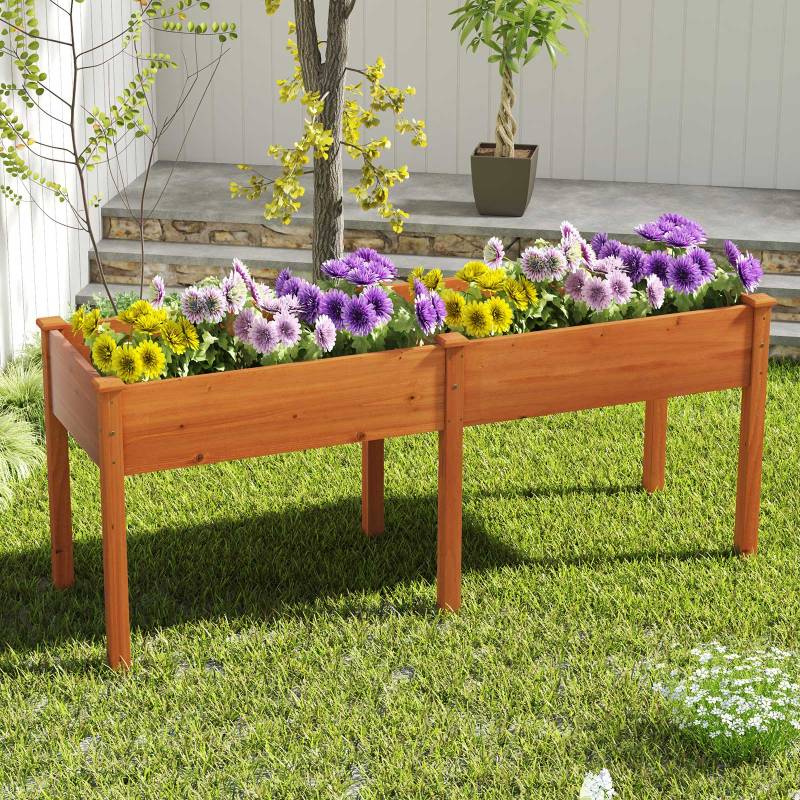 Outdoor Hochbeet mit Beinen 185 x 58 x 77 cm Holz Pflanzkasten mit Trennwand Gelb von Costway