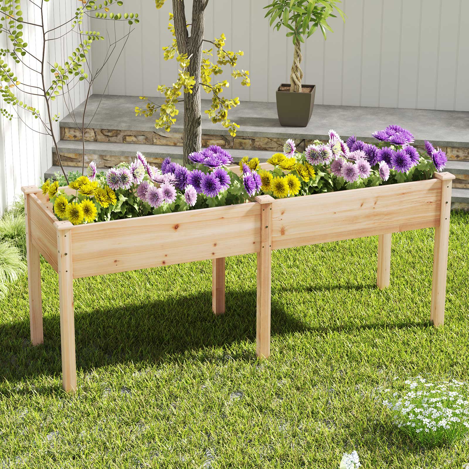 Outdoor Hochbeet mit Beinen 185 x 58 x 77 cm Holz Pflanzkasten mit Trennwand Natur Outdoor Hochbeet mit Beinen 185 x 58 x 77 cm Holz Pflanzkasten mit Trennwand Natur von Costway