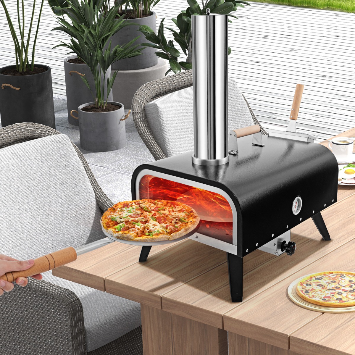 Outdoor Pizzaofen aus Edelstahl mit Pizzastein & Pizzaschaufel & Thermometer & Tragetasche Outdoor Pizzaofen aus Edelstahl mit Pizzastein & Pizzaschaufel & Thermometer & Tragetasche von Costway