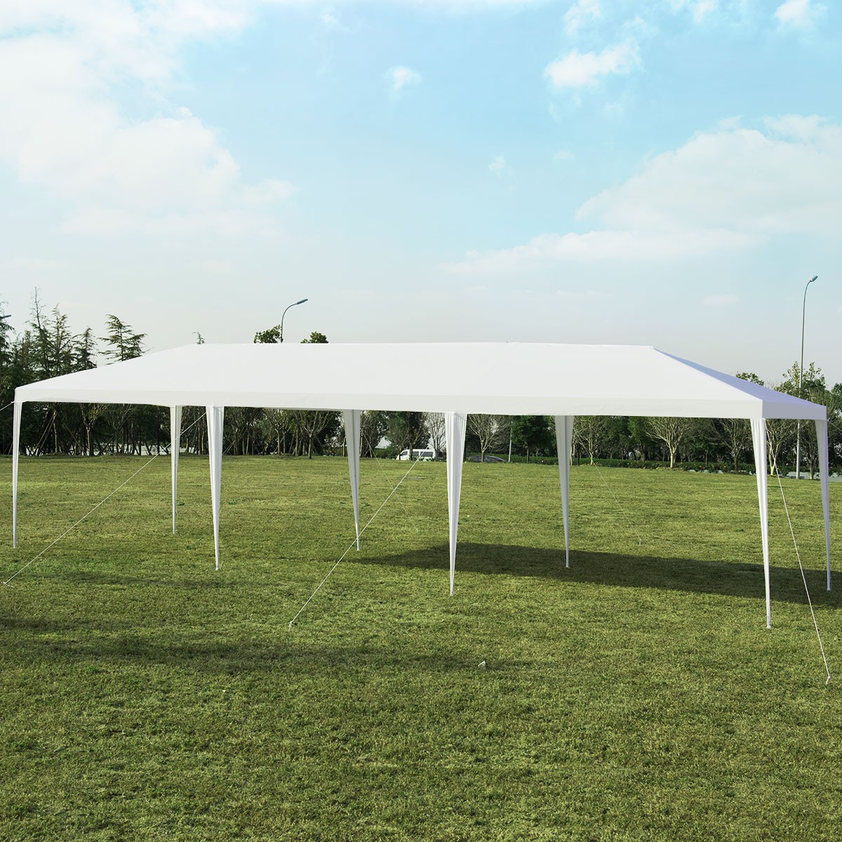 Partyzelt 3 m x 9 m Wasserdichter Pavillon für den Außenbereich Weiß von Costway