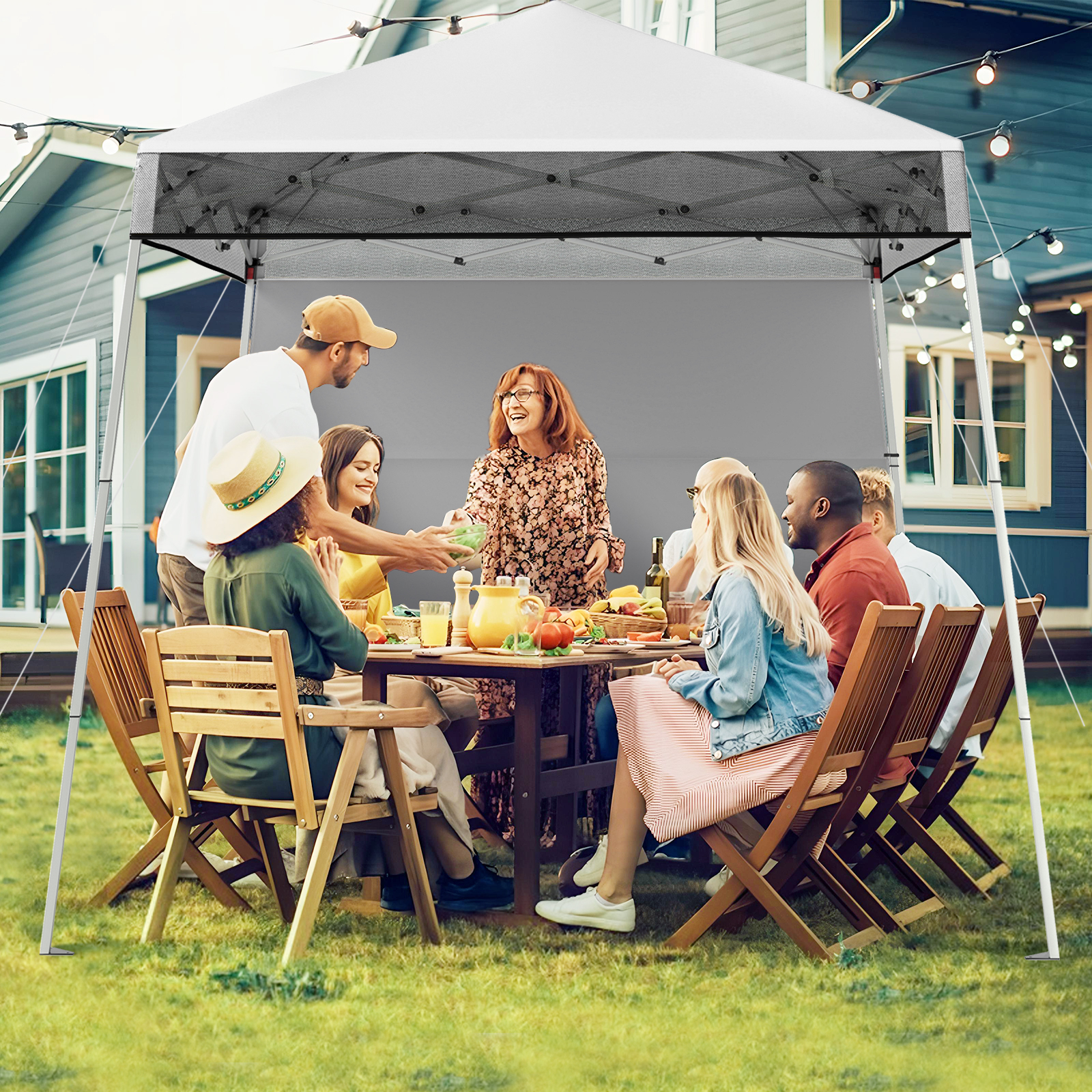 Pavillon 2 x 2 m Pop up Faltpavillon Höhenverstellbar mit Seitenwand & Bodenhaken Wasserdicht Gartenpavillon für Garten Party Weiß von Costway