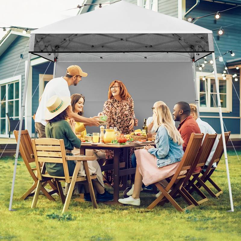 Pavillon 2 x 2 m Pop up Faltpavillon Höhenverstellbar mit Seitenwand & Bodenhaken Wasserdicht Gartenpavillon für Garten Party Weiß von Costway