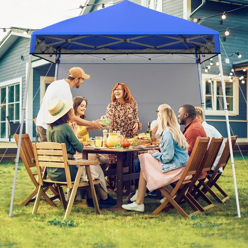 Pavillon 2x2 m Pop up Faltpavillon Höhenverstellbar mit Seitenwand & Bodenhaken Wasserdicht & Sonnenschutz Partyzelt Blau von Costway