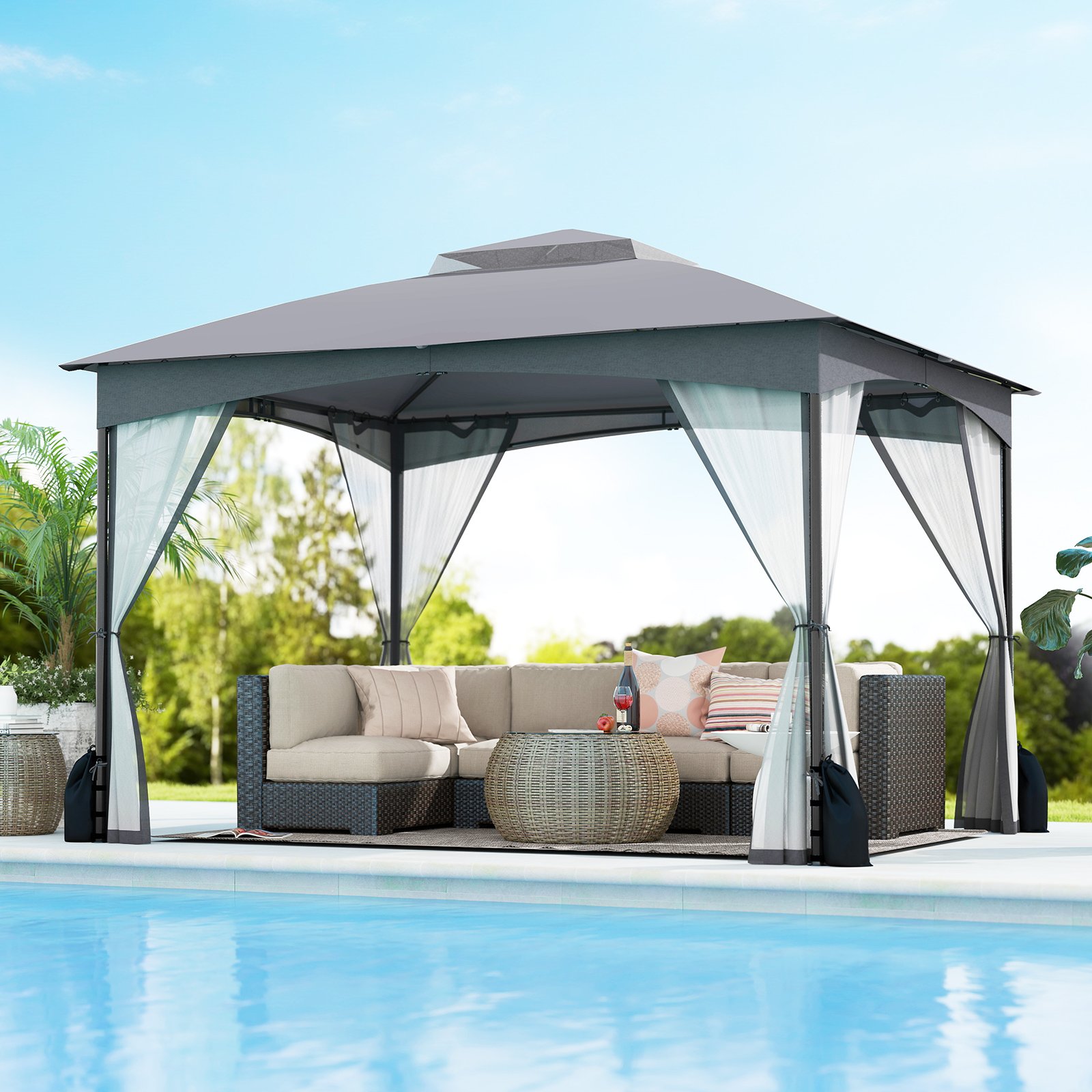 Pavillon 3 x 3,6 m Faltpavillon mit 4 Sandsäcken & 4 Moskitonetz & Doppeldach Wasserdicht & Stabil & Winterfest Grau Pavillon 3 x 3,6 m Faltpavillon mit 4 Sandsäcken & 4 Moskitonetz & Doppeldach Wasserdicht & Stabil & Winterfest Grau von Costway
