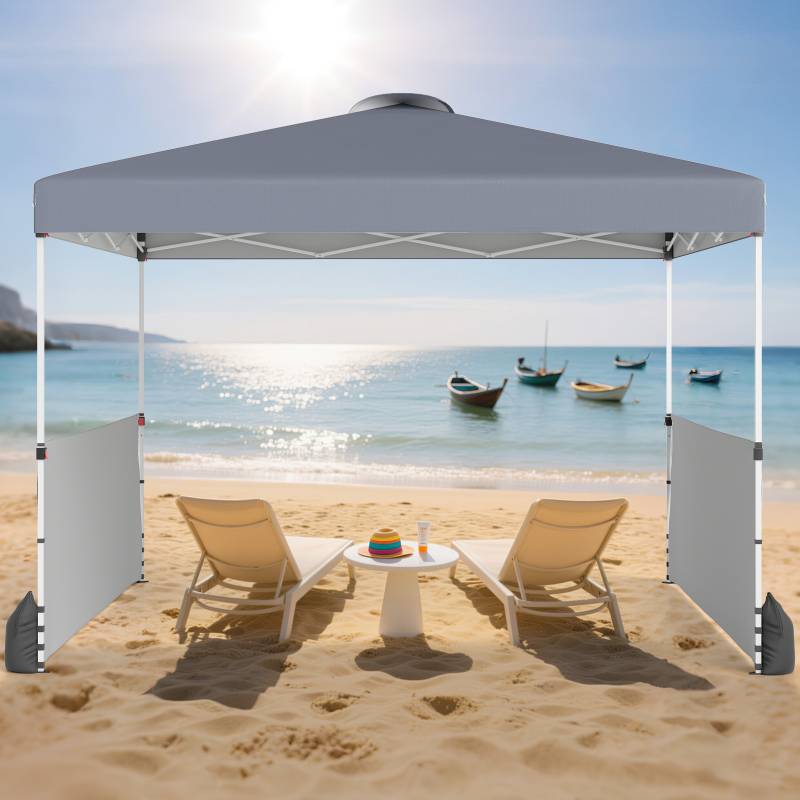 Pavillon 3 x 3m Faltpavillon mit 2 Seitenwänden & Tasche inkl. 4 Windseile & 4 Sandsäcke Grau von Costway