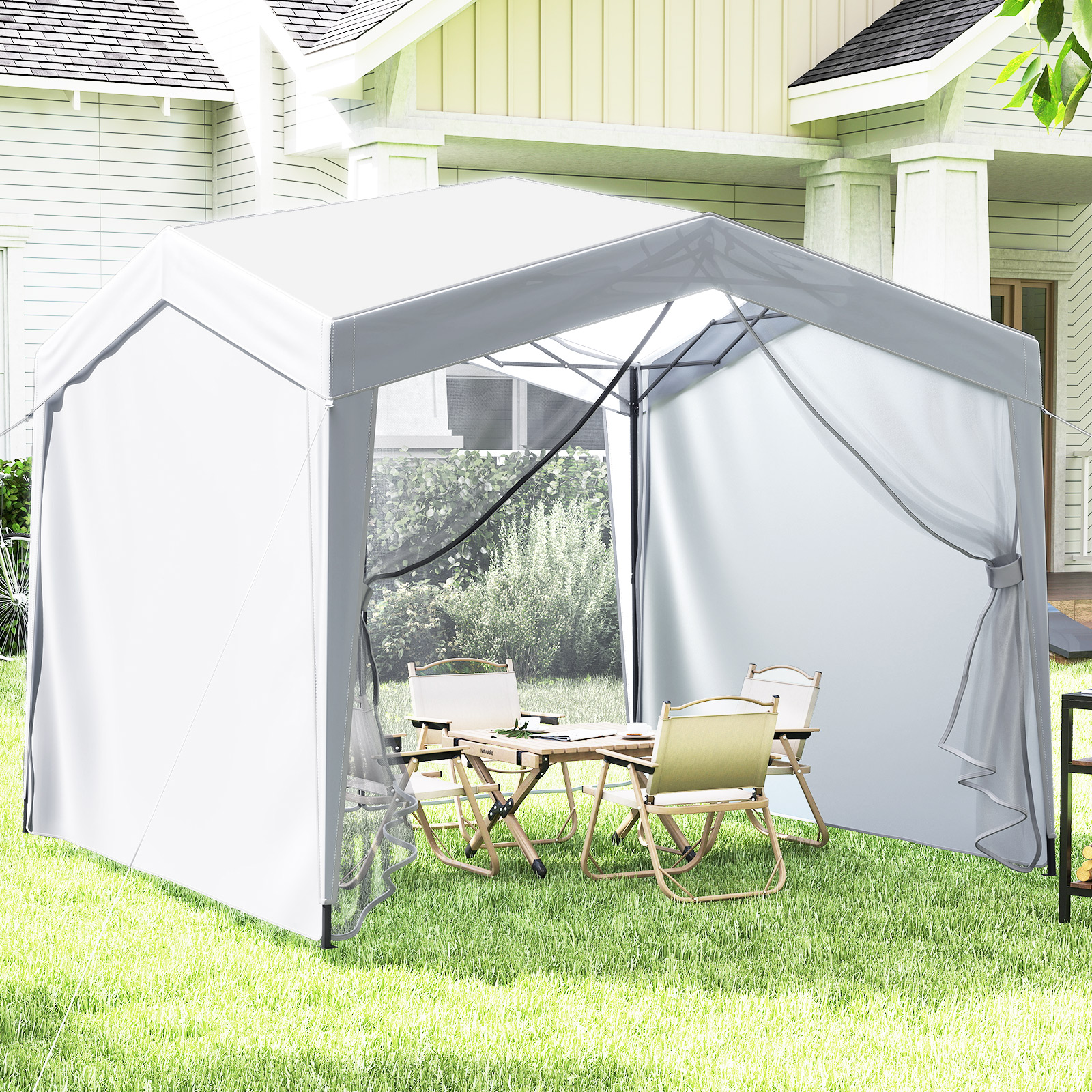 Pavillon 3x3 m Faltpavillon mit Rolltasche 8 Heringe & 4 Windseile Gartenpavillon Wasserdicht Stabil Winterfest (mit Moskitonetz) von Costway