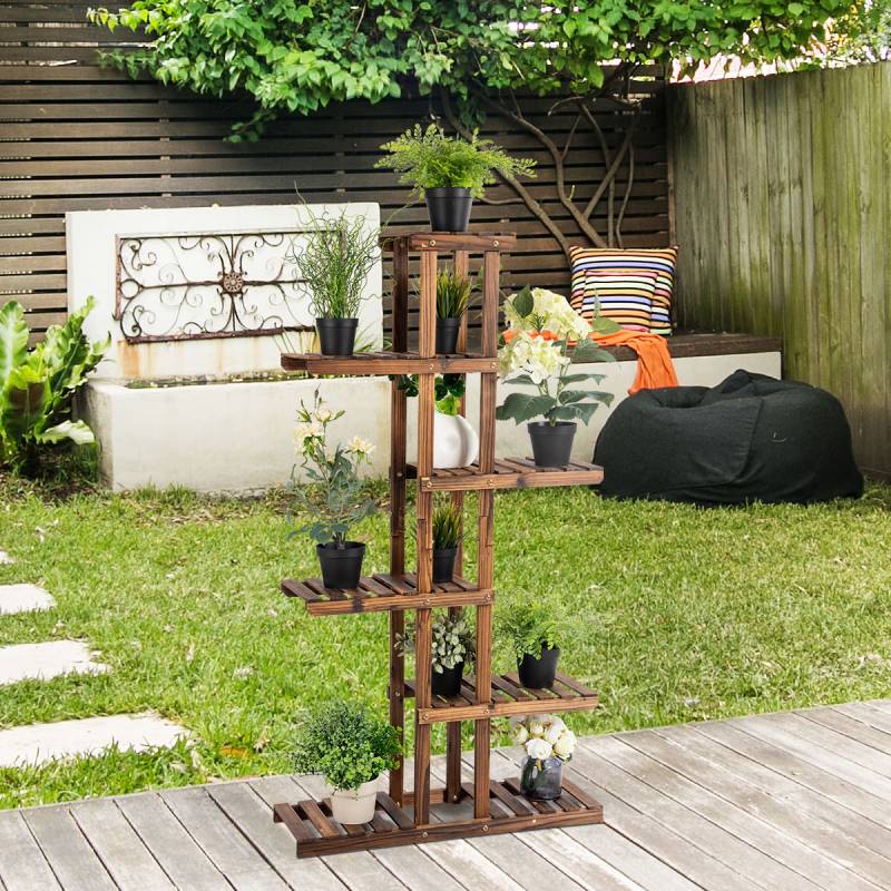 Pflanzentreppe Garten Blumenregal Blumenständer Holz 75x25x140cm von Costway