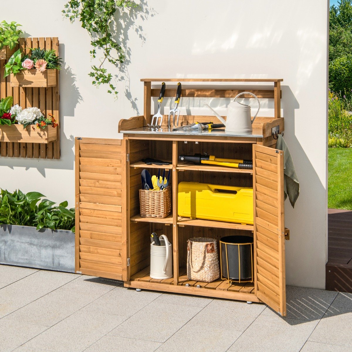 Pflanztisch mit Unterschrank Gärtnertisch Wetterfest outdoor aus Holz 87 x 45 x 120 cm Natur Pflanztisch mit Unterschrank Gärtnertisch Wetterfest outdoor aus Holz 87 x 45 x 120 cm Natur von Costway