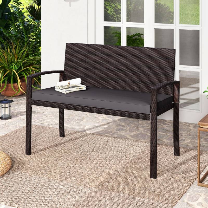 Polyrattan Gartenbank mit Sitzkissen Wetterfeste Balkontank bis 360 kg Belastbar Balkontank Grau von Costway