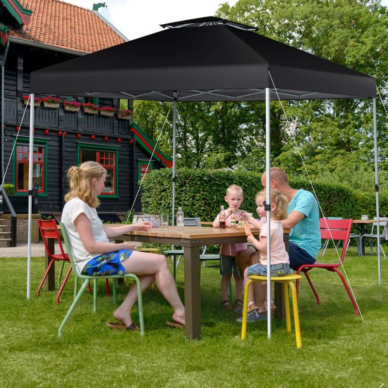 Pop-up-Überdachungszelt Outdoor Partyzelt mit verstellbarer Höhe 305 x 305 cm Schwarz von Costway