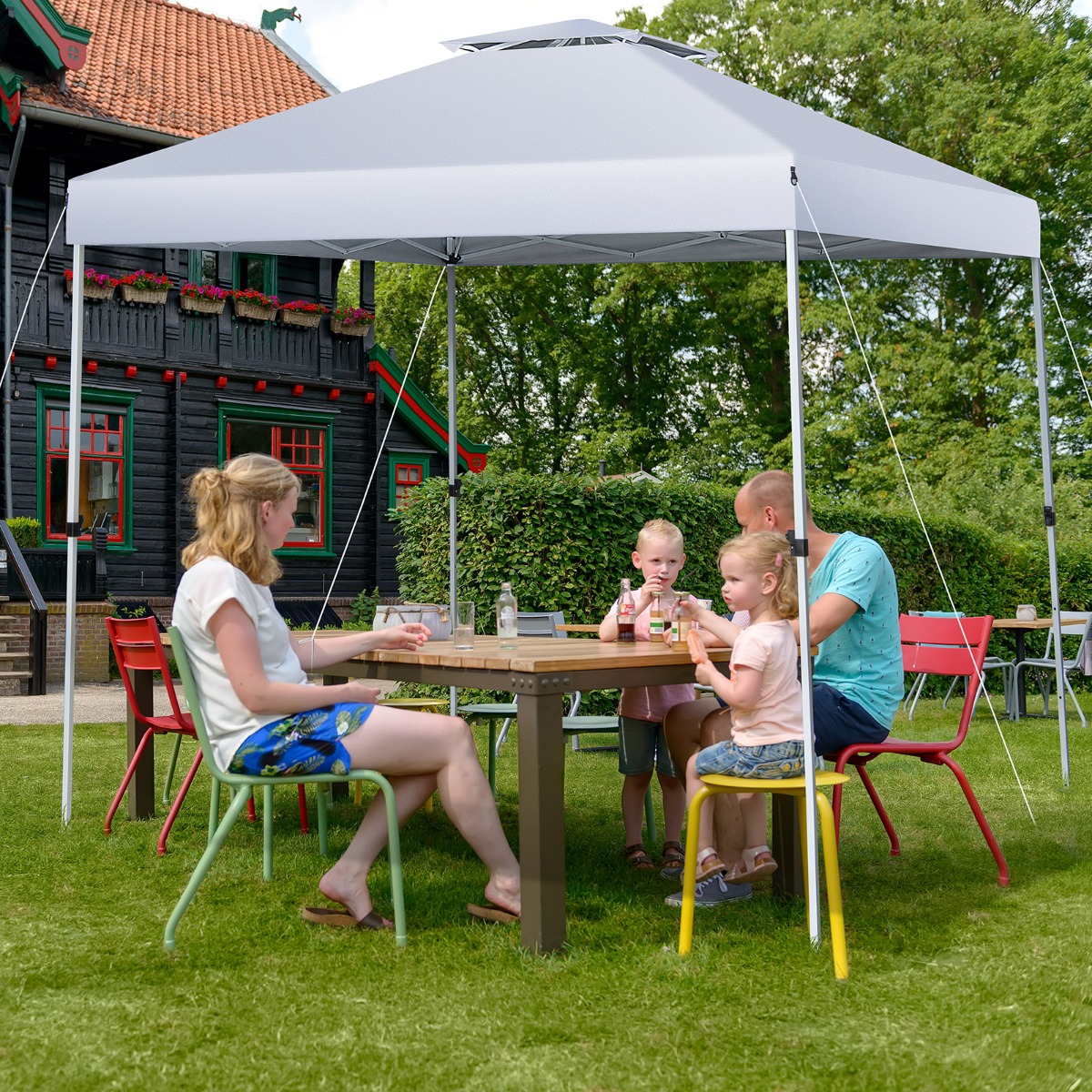 Pop-up-Überdachungszelt Outdoor Partyzelt mit verstellbarer Höhe 305 x 305 cm Silberweiß von Costway