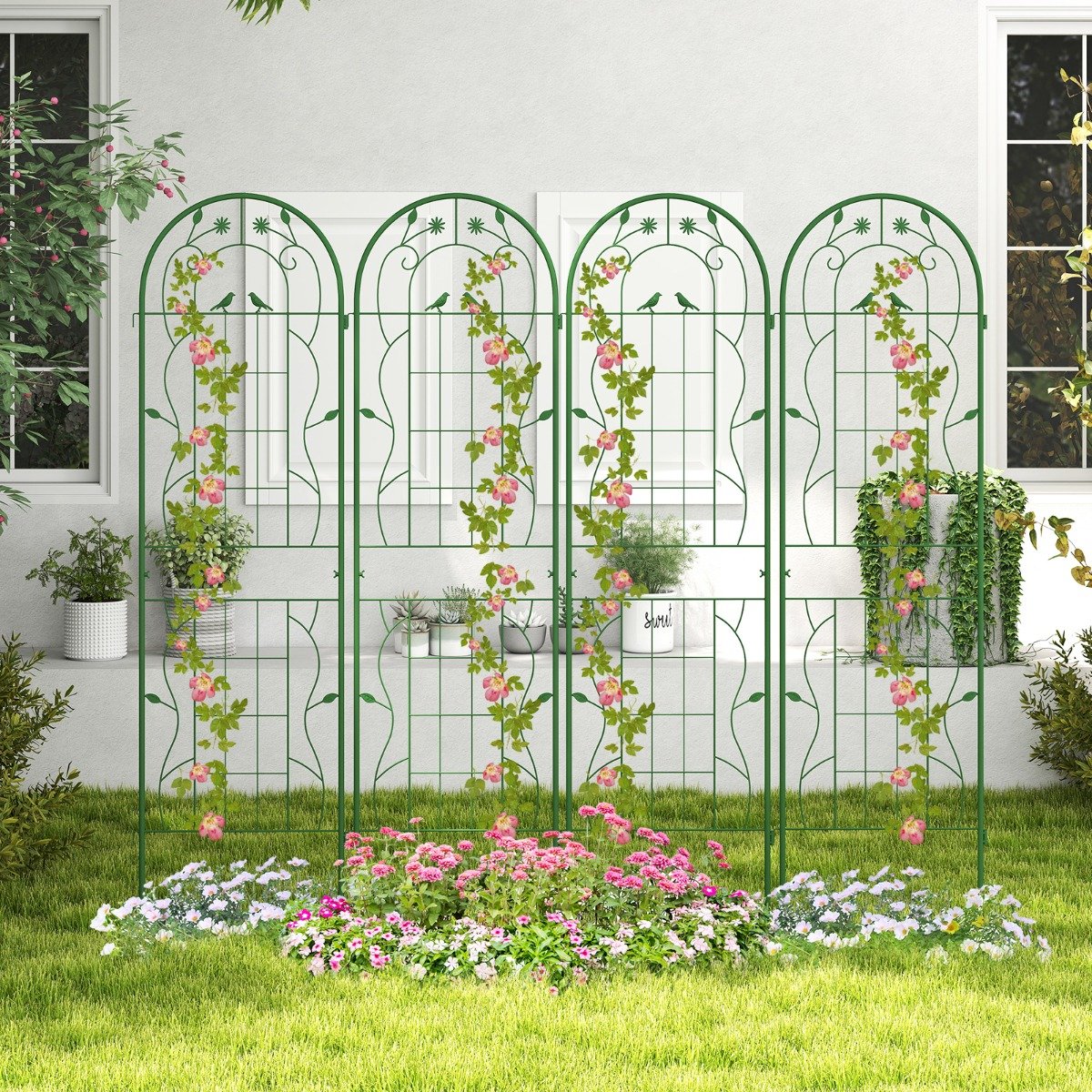 Rankgitter Metall 2er Set dekorativer Gartenzaun freistehende Rankhilfe 180 cm x 50 cm Grün Rankgitter Metall 2er Set dekorativer Gartenzaun freistehende Rankhilfe 180 cm x 50 cm Grün von Costway