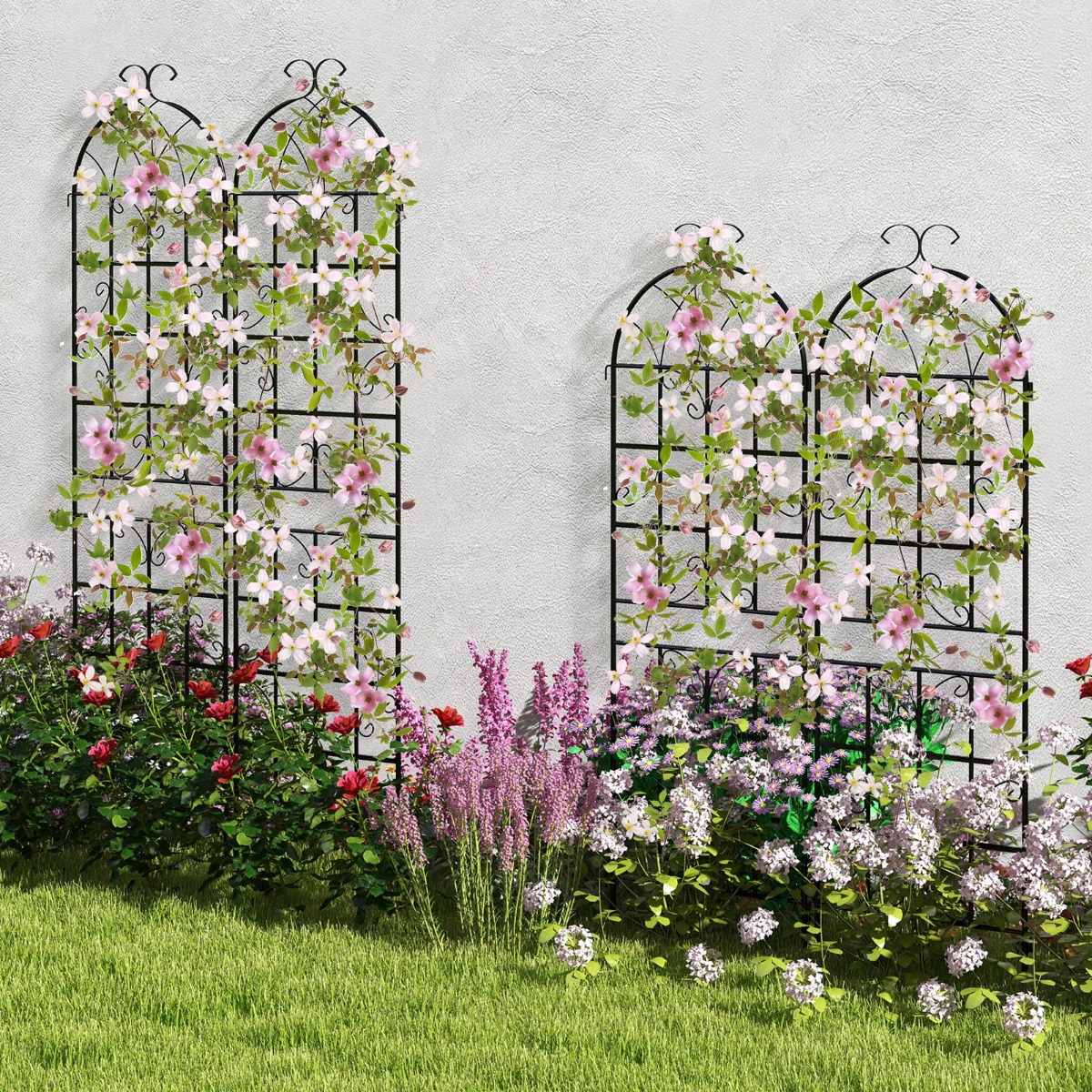 Rankgitter Metall 4er Set dekorativer Gartenzaun freistehende Rankhilfe 180 x 50 cm Schwarz von Costway