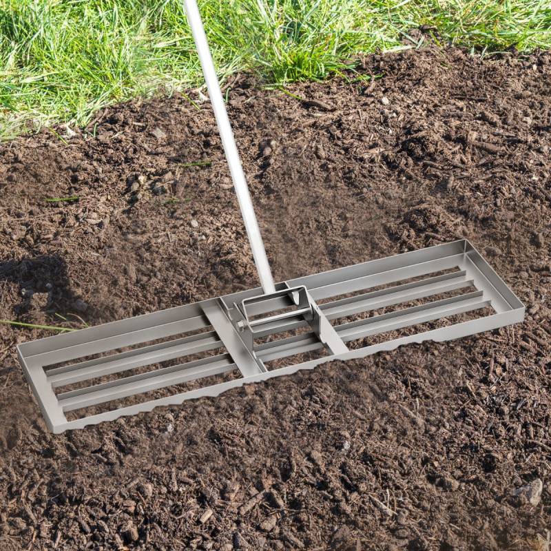 Rasen Nivellierrechen mit Ergonomischem Griff Metall Rasenrechen Nivellierung Flächenebner Rasenwerkzeug Silber von Costway