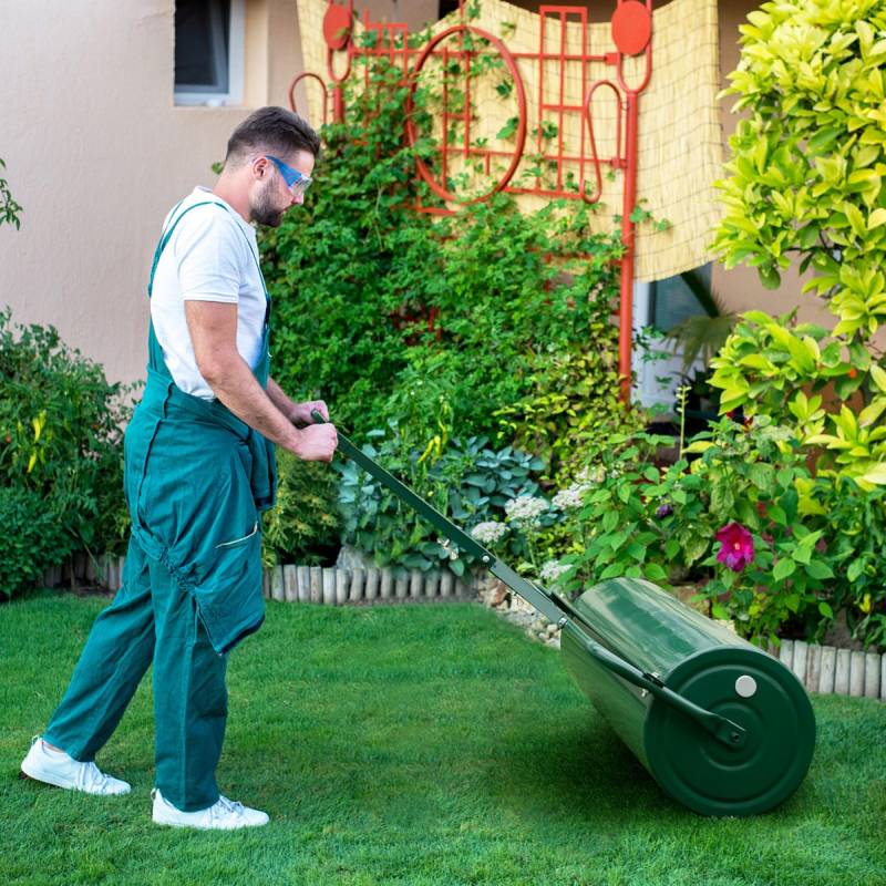 Rasenwalze Metall 113 L Handwalze mit Griff Gartenwalze Ø 40CM befüllbar mit Wasser/Sand Grün von Costway