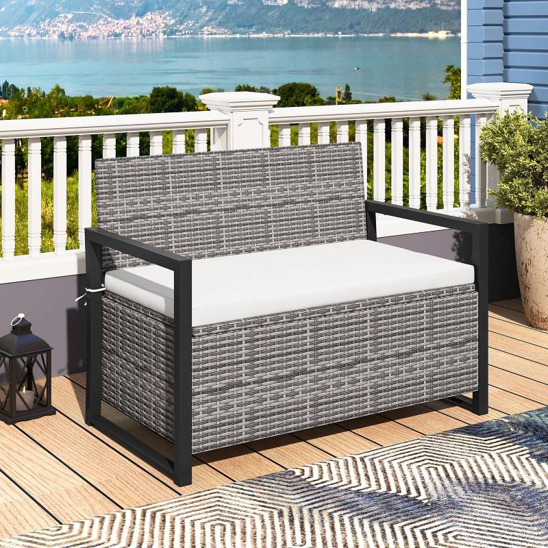 Rattan Gartenbank mit Stauraum Wetterfeste Balkontank mit Sitzkissen bis 360 kg Belastbar von Costway