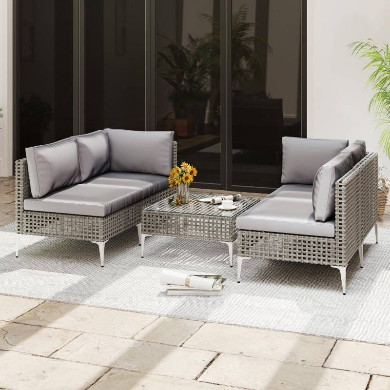 Rattan Gartenmöbel Set Balkonmöbel Set mit Sitz- & Rückenkissen Gartengarnitur von Costway