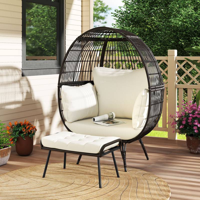 Rattan Korbsessel mit Hocker Übergroßer Gartensessel mit Kissen XXL Rattansessel von Costway