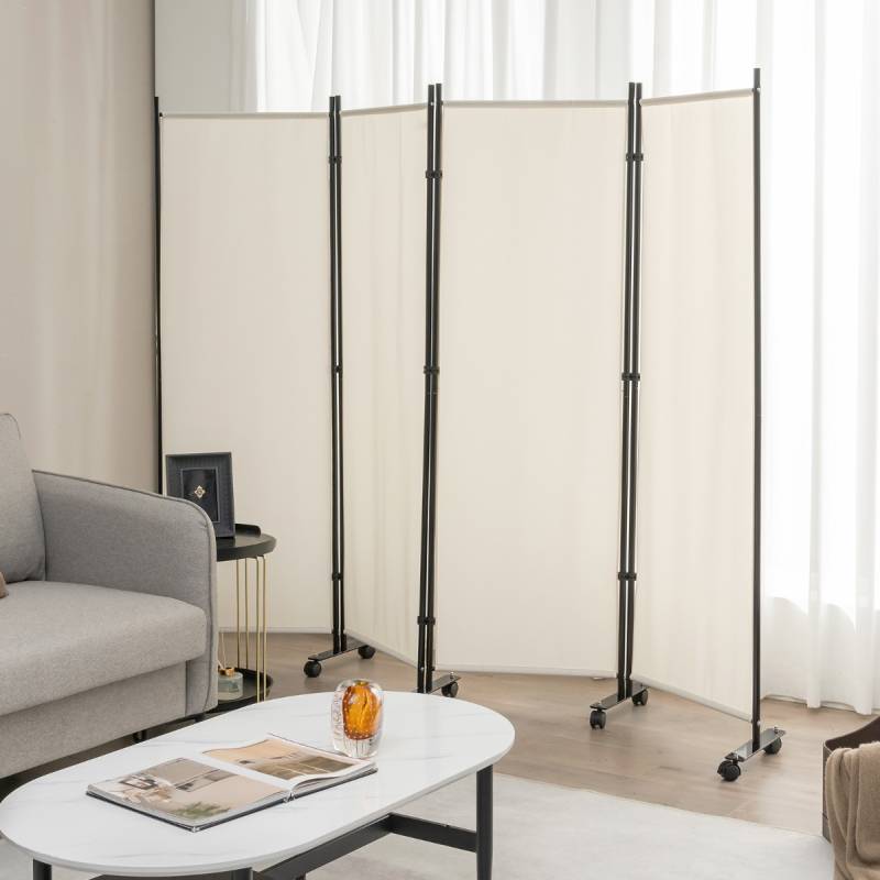 Raumteiler mit 4 Paneelen auf Rädern 173 cm Hoher Rollbarer Sichtschutz Beige von Costway