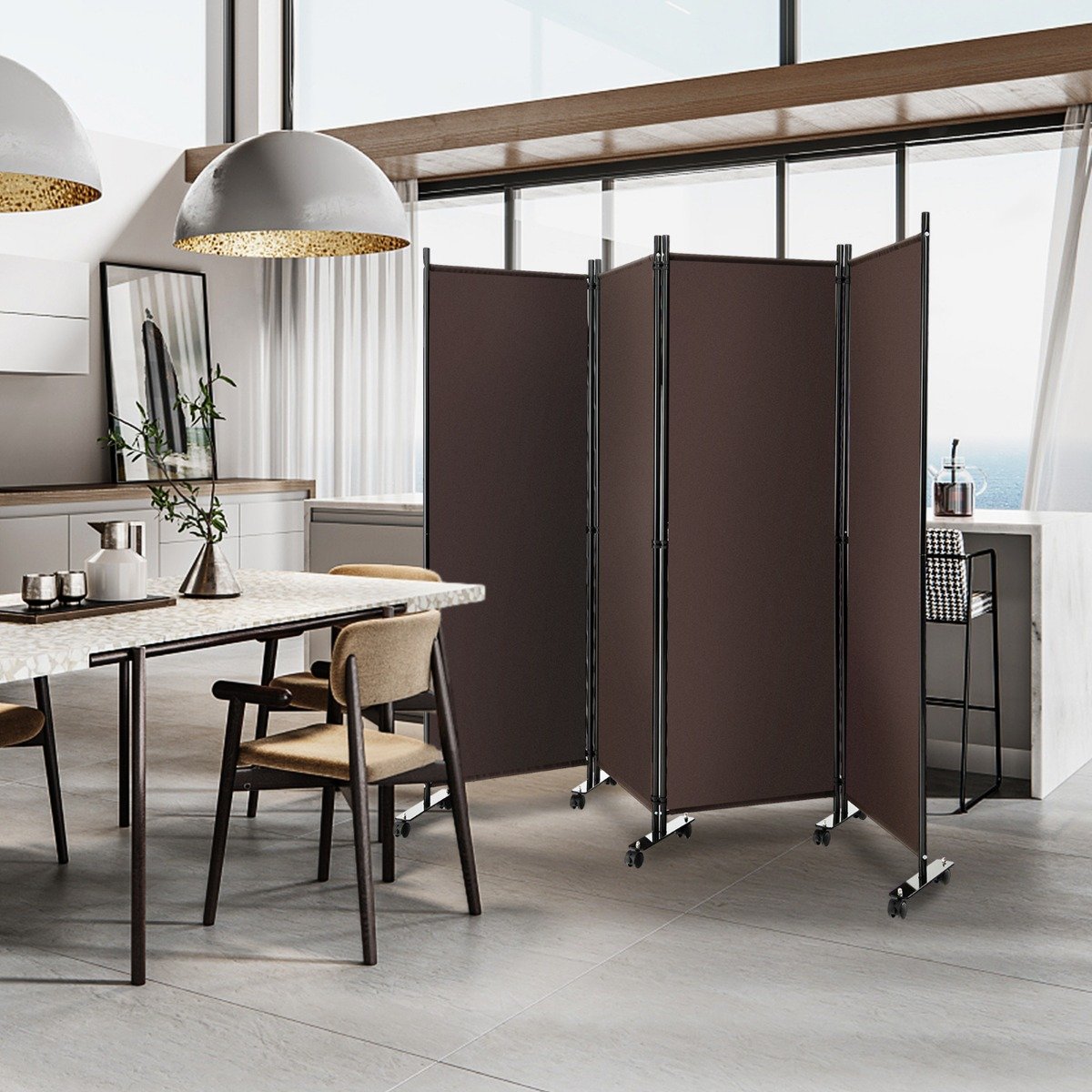 Raumteiler mit 4 Paneelen auf Rädern 173 cm Hoher Rollbarer Sichtschutz Braun Raumteiler mit 4 Paneelen auf Rädern 173 cm Hoher Rollbarer Sichtschutz Braun von Costway