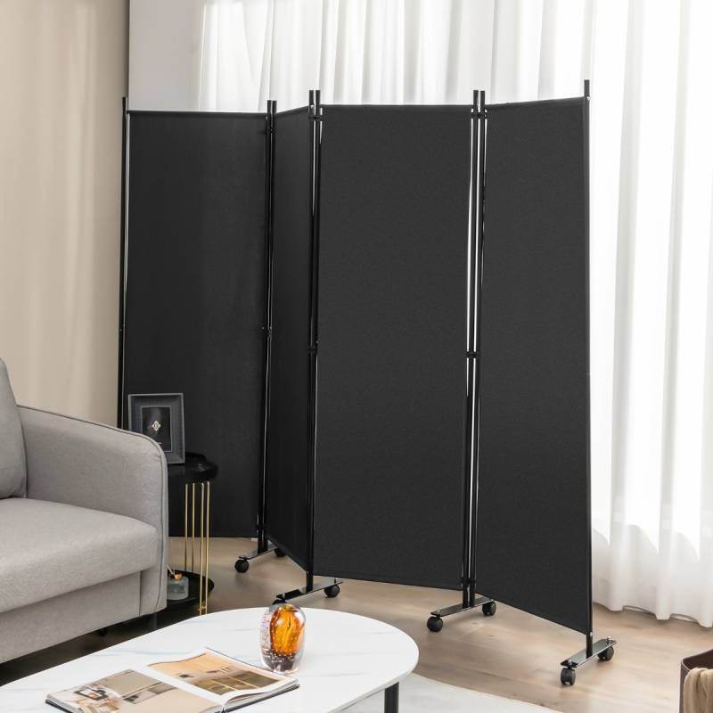 Raumteiler mit 4 Paneelen auf Rädern 173 cm Hoher Rollbarer Sichtschutz Grau von Costway