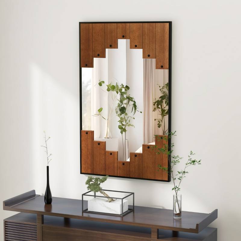 Rechteckiger Spiegel mit Holzrahmen 60 x 95 cm rustikaler Wandspiegel mit Zweirichtungshaken von Costway