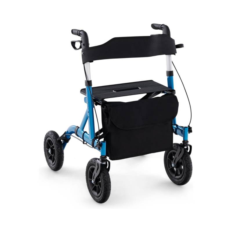 Rollator faltbar und leicht mit Sitz Aluminium bis 136 kg 2 in 1 Rollstuhl &amp; Reiserollator Blau von Costway