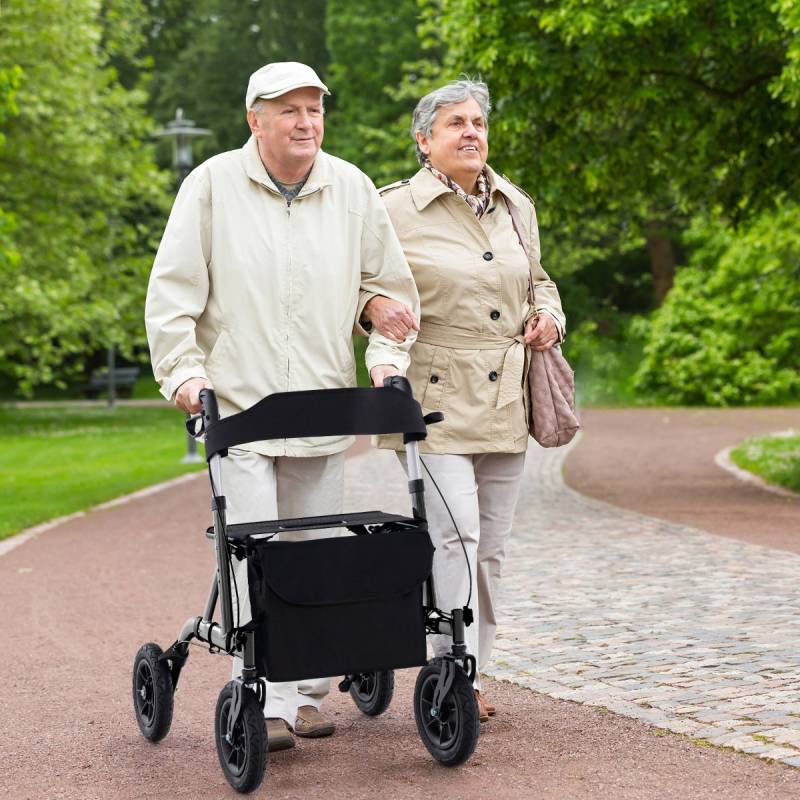 Rollator faltbar und leicht mit Sitz Aluminium bis 136 kg 2 in 1 Rollstuhl &amp; Reiserollator Schwarz von Costway