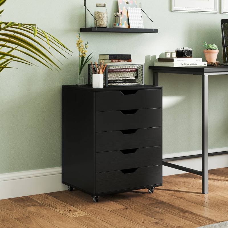 Rollcontainer mit 5 Schubladen Mobiler Aktenschrank mit Rädern 49 x 41 x 66 cm Schwarz von Costway