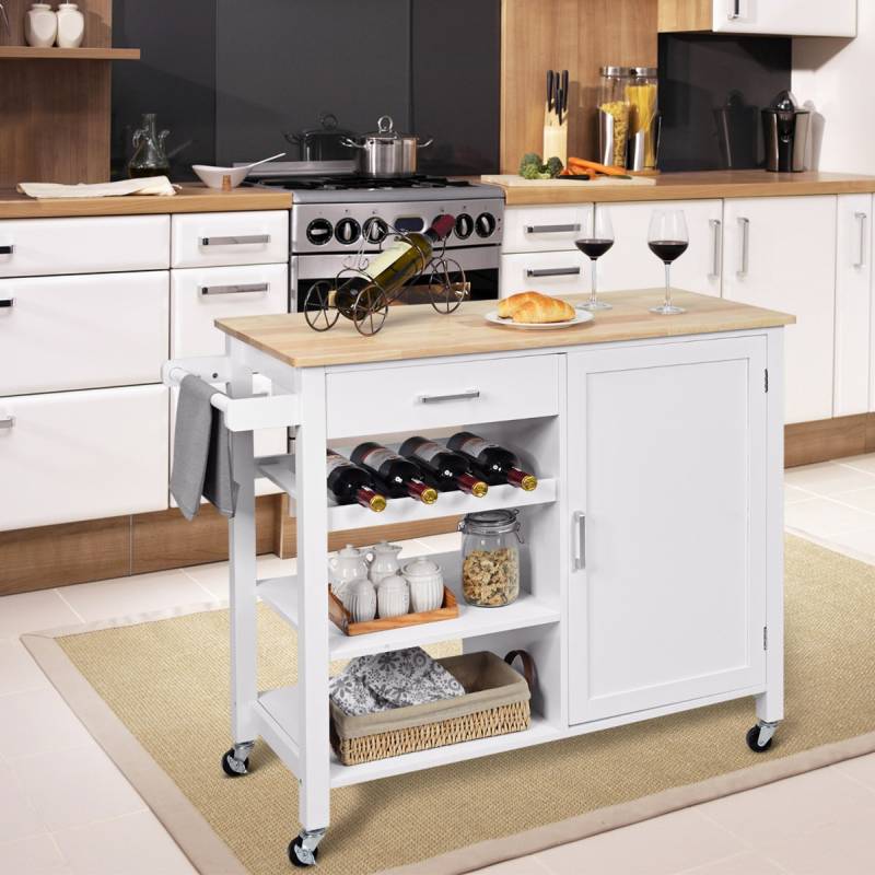 Rollender Küchenwagen Mobile Kücheninsel mit Schublade 100 x 48 x 90 cm Weiß von Costway