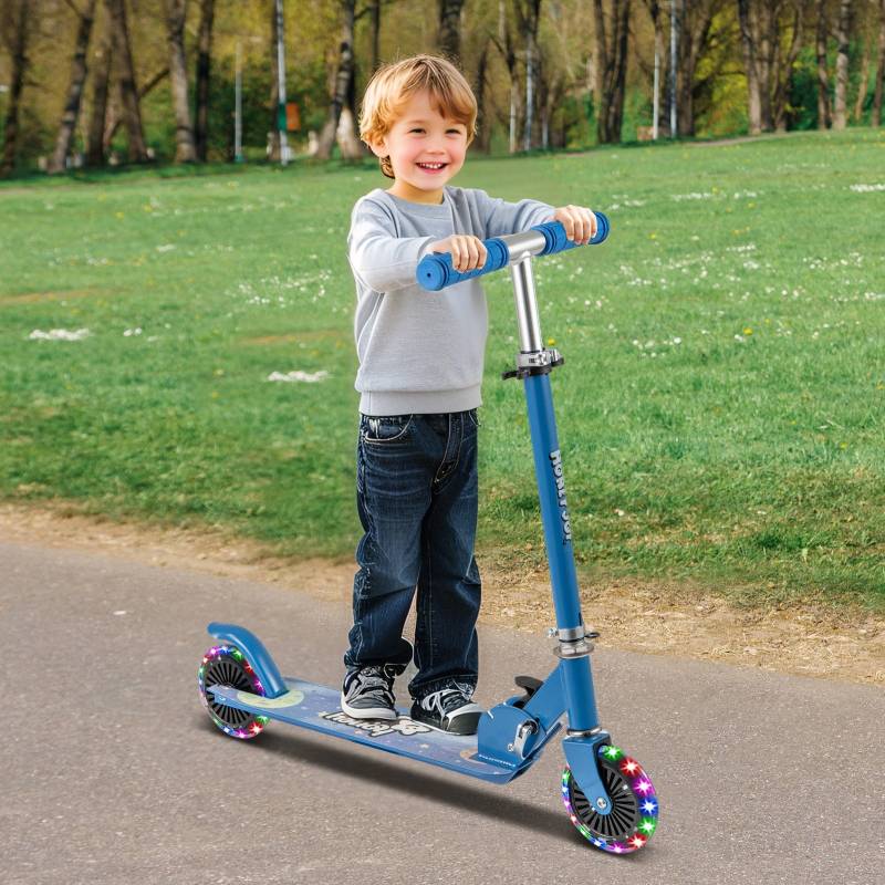 Roller Kinder klappbar Kinderroller mit LED-Räder Lenker Ständer & Tragegurt Scooter Blau von Costway