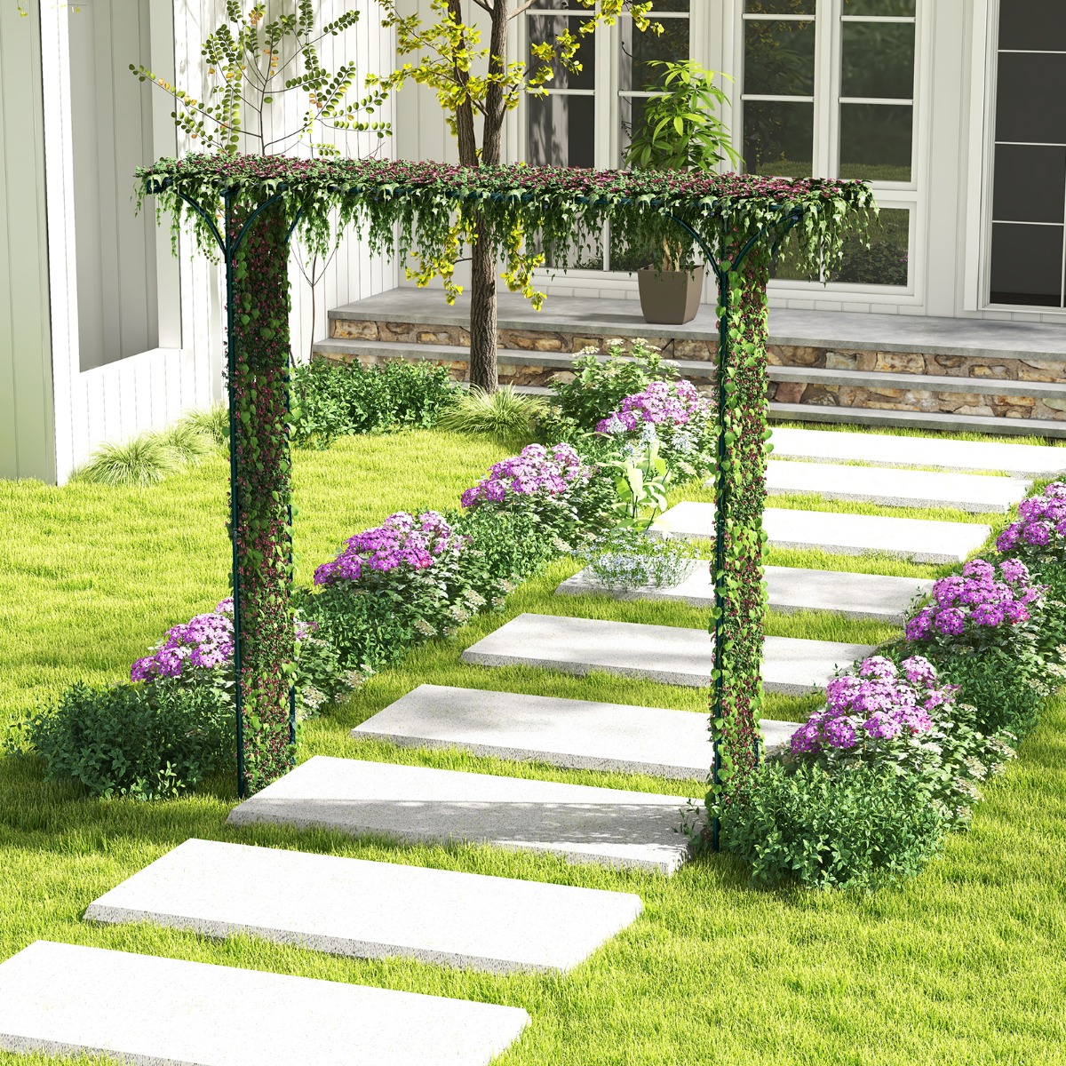 Rosenbogen Metall Gartenbogen für Kletterpflanzen Torbogen Garten 205 x 52 x 205 cm Grün von Costway